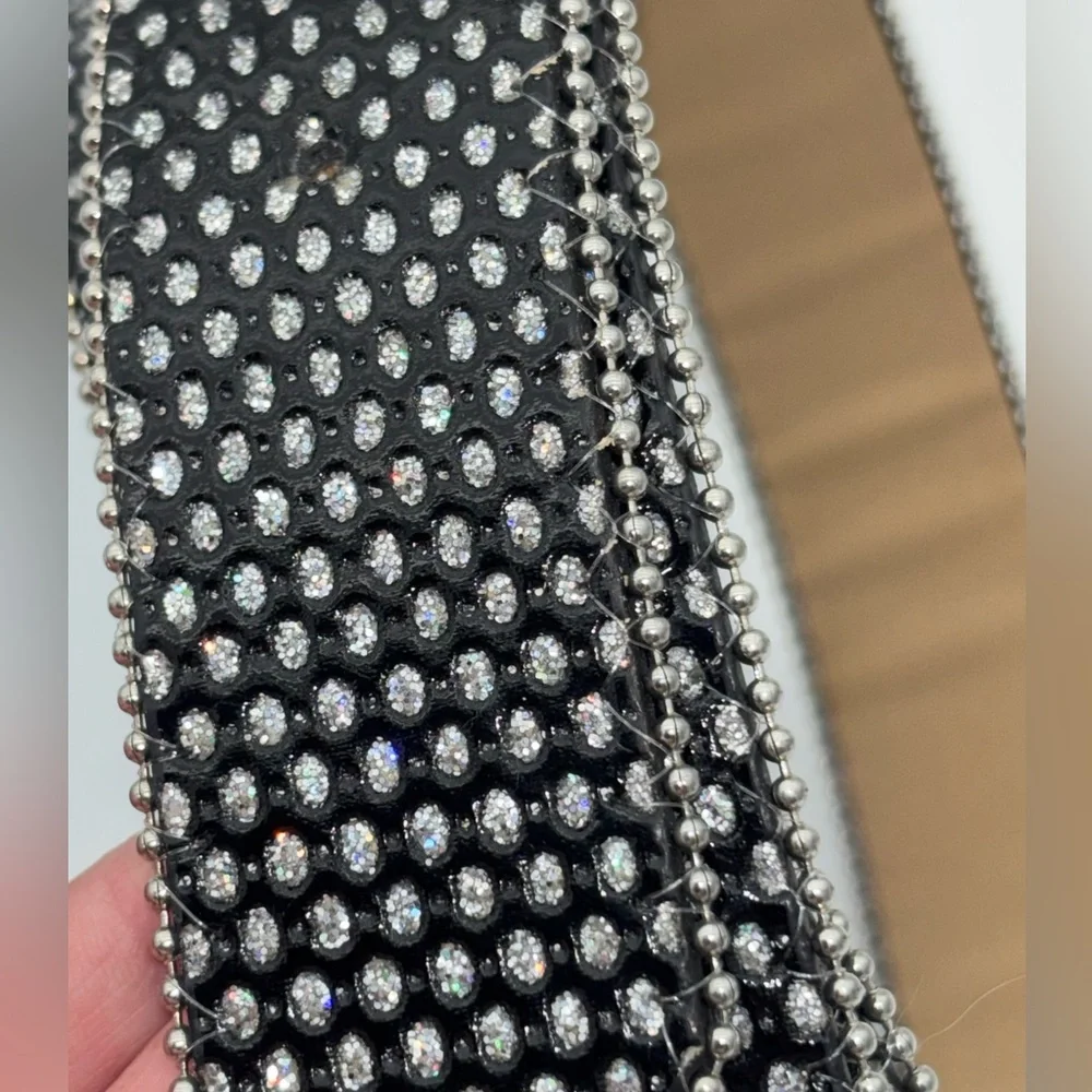 BLACK RHINESTONE BELT Western Y2K Women's Emo Goth‎ Studded Silver Streetwear 2X